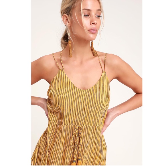 Paris Mustard Yellow Striped Culotte Jumpsuit - Picture 6 of 16